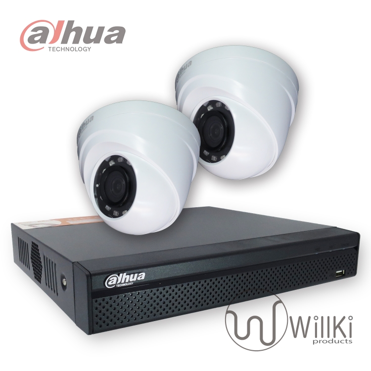 2鏡連主機套裝 Dahua大華 同軸高清1080P 白色室內半球 手機網路遠程視訊監控 數碼儲存 DIY即買即用