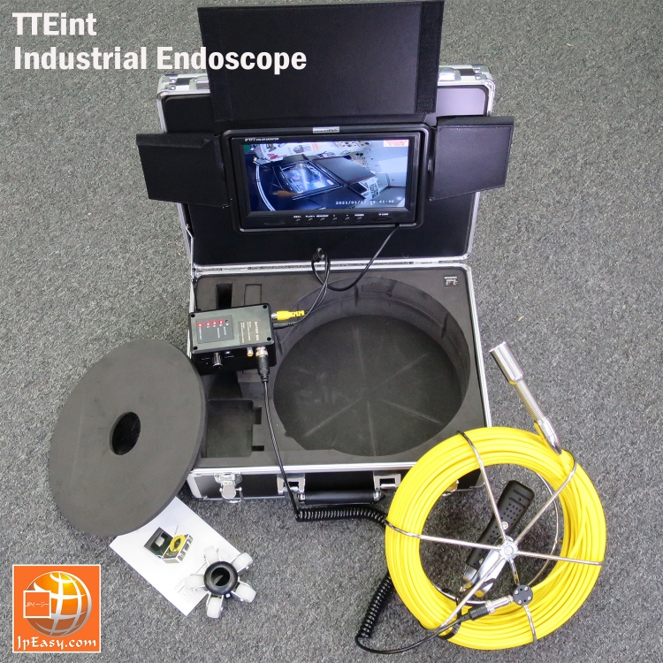 轉彎玻璃纖維條 工業內窺鏡頭 螺旋彈簧導管23mm直徑高清彩色鏡頭 50米 LED照明 9寸顯示器 連SD錄影 IP68 水管/管道探測器