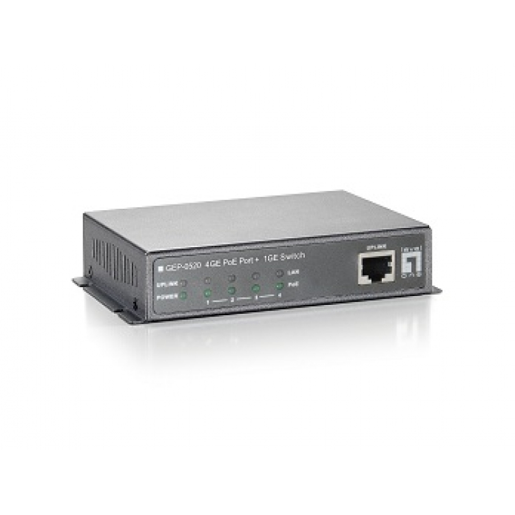 GEO-0520 4+1埠 5 埠 Gigabit PoE 交換機, 61.6W, 802.3af PoE, 4PoE 輸出