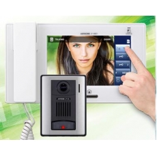 日本AiPhone 一拖一 窗口門口聽筒式視像對講, 開門按鈕 客服櫃檯對講系統, 音質清晰無雜訊 安裝簡便操作容易 7吋液晶顯示 有線對講機